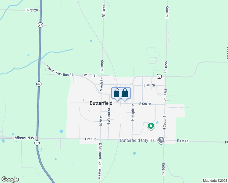 map of restaurants, bars, coffee shops, grocery stores, and more near 501 Walnut Street in Butterfield