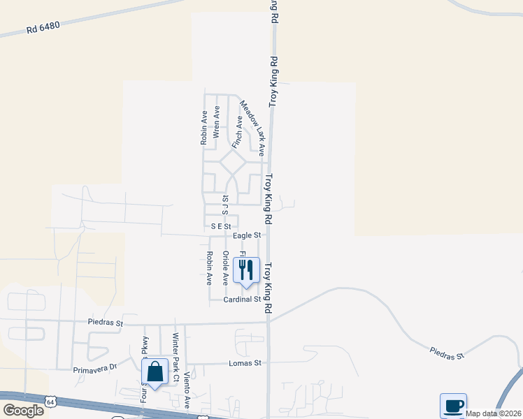 map of restaurants, bars, coffee shops, grocery stores, and more near 2000 Troy King Rd in Farmington
