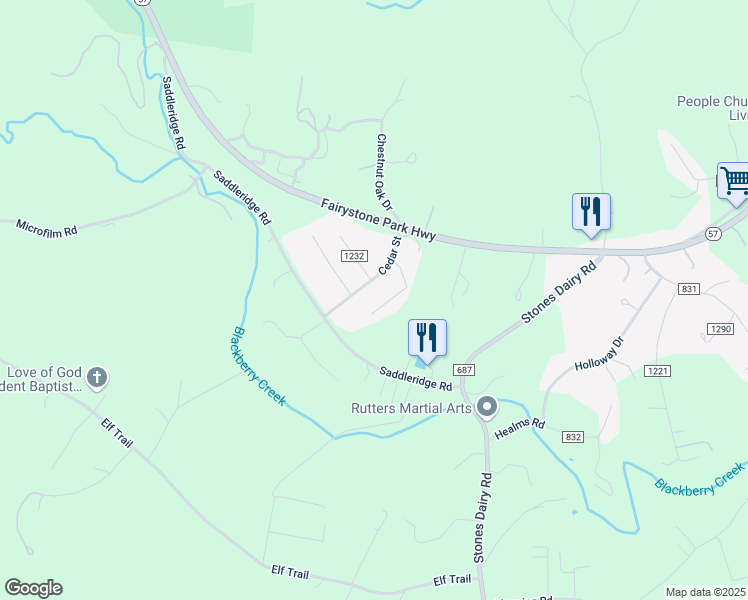 map of restaurants, bars, coffee shops, grocery stores, and more near 1-171 Peach Court in Bassett