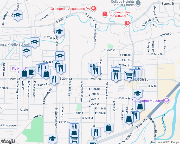 map of restaurants, bars, coffee shops, grocery stores, and more near 2000-2008 North Tucker Avenue in Farmington