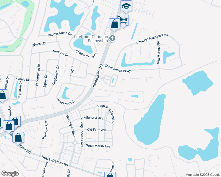 map of restaurants, bars, coffee shops, grocery stores, and more near 912 Little Marsh Lane in Chesapeake