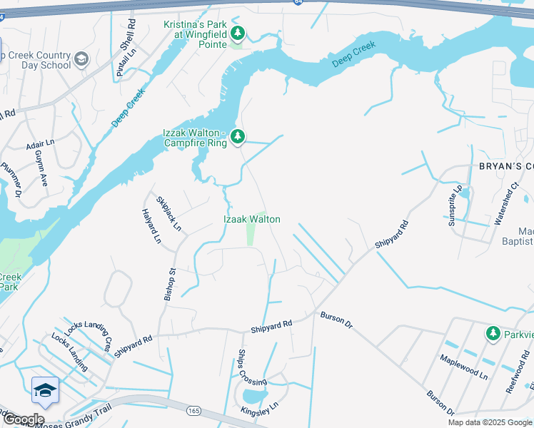 map of restaurants, bars, coffee shops, grocery stores, and more near Trailsend Lane in Chesapeake