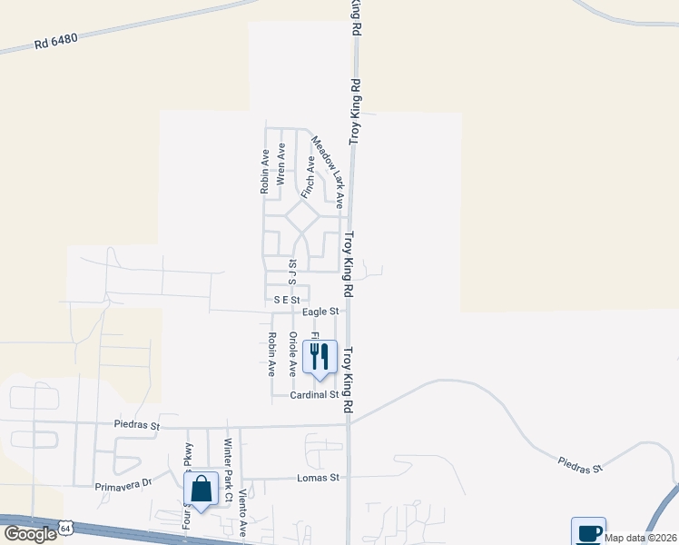 map of restaurants, bars, coffee shops, grocery stores, and more near 2200-2416 Troy King Road in Farmington
