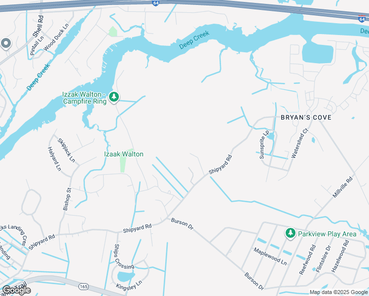 map of restaurants, bars, coffee shops, grocery stores, and more near 2052 Shipyard Road in Chesapeake