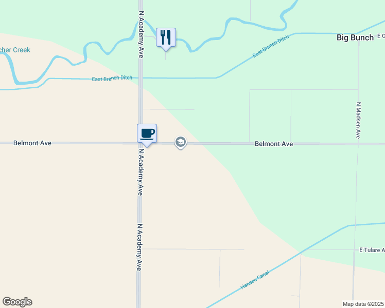 map of restaurants, bars, coffee shops, grocery stores, and more near 13331 East Belmont Avenue in Sanger