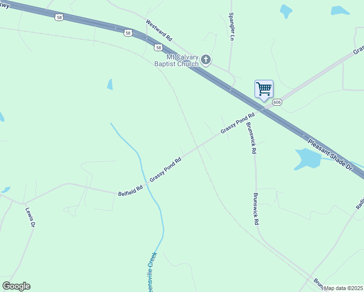 map of restaurants, bars, coffee shops, grocery stores, and more near 5049 Grassy Pond Road in Emporia