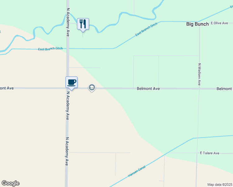 map of restaurants, bars, coffee shops, grocery stores, and more near 13331 East Belmont Avenue in Sanger