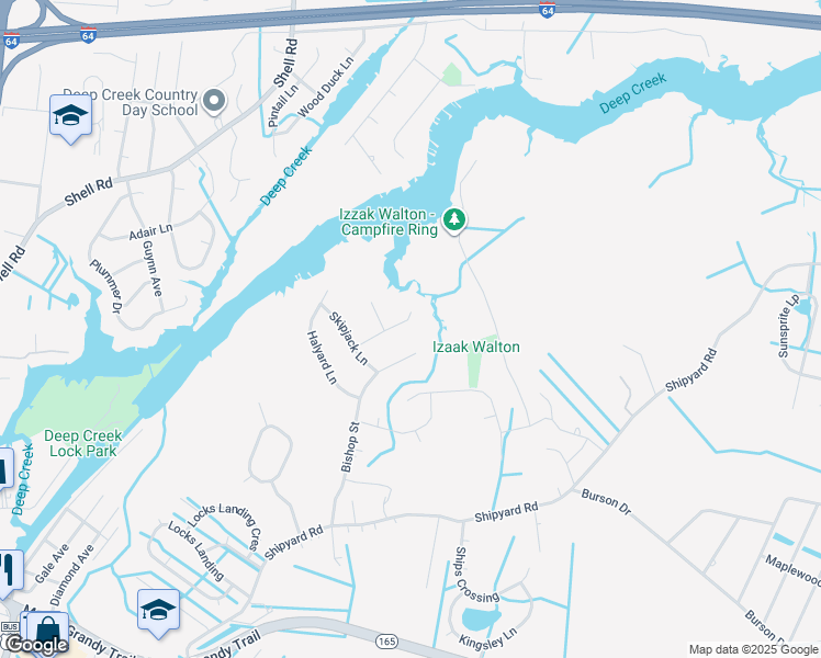 map of restaurants, bars, coffee shops, grocery stores, and more near 420 Shorebird Lane in Chesapeake
