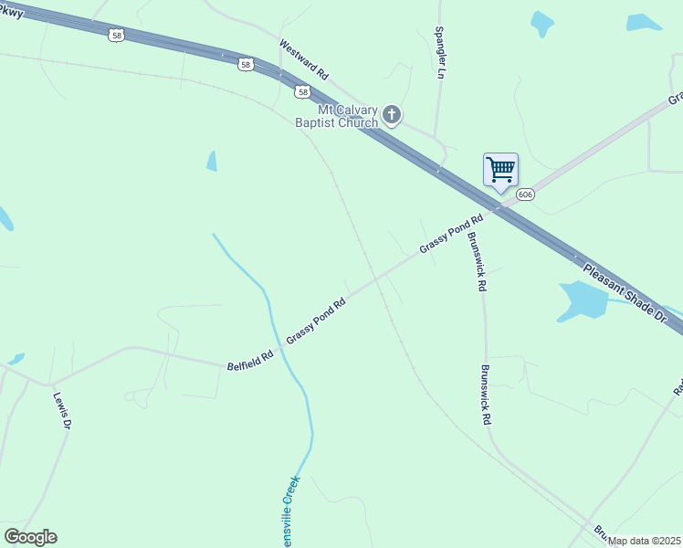 map of restaurants, bars, coffee shops, grocery stores, and more near 5049 Grassy Pond Road in Emporia
