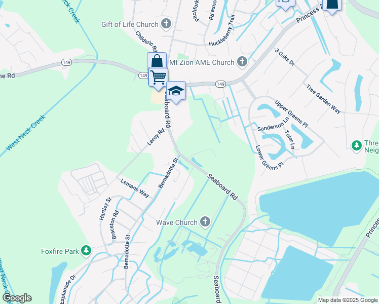 map of restaurants, bars, coffee shops, grocery stores, and more near 1736 Live Oak Trail in Virginia Beach
