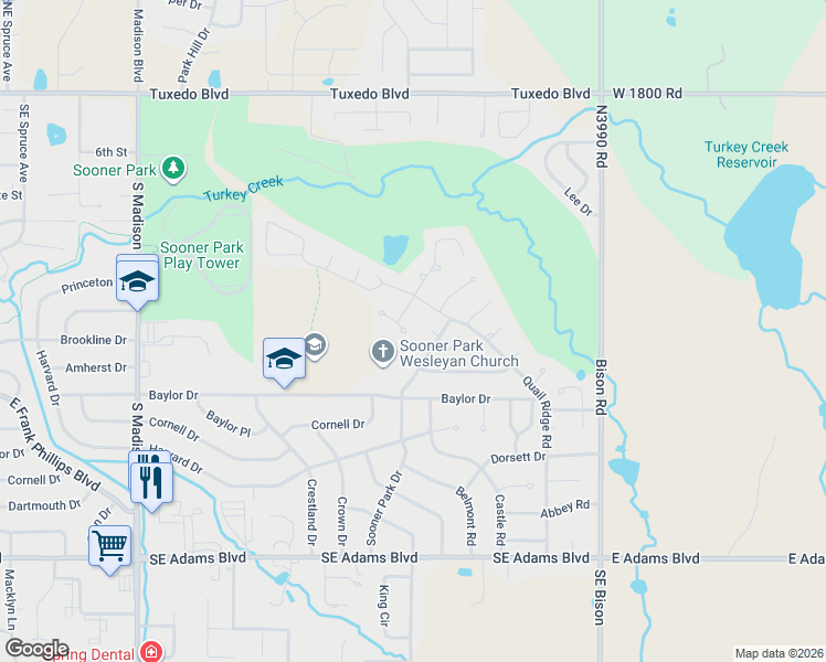 map of restaurants, bars, coffee shops, grocery stores, and more near 334 Turkey Creek Road in Bartlesville