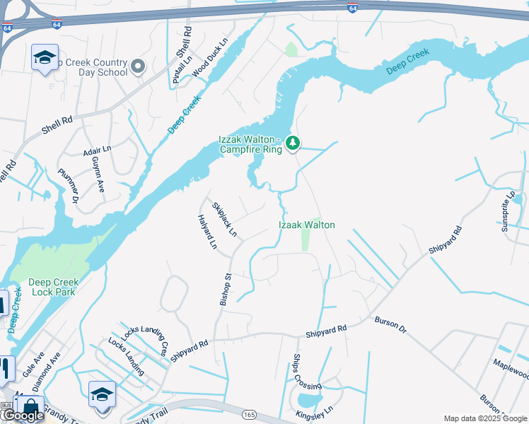 map of restaurants, bars, coffee shops, grocery stores, and more near 421 Shorebird Lane in Chesapeake