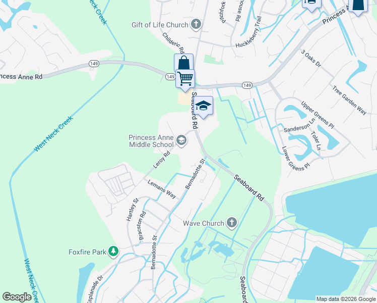 map of restaurants, bars, coffee shops, grocery stores, and more near 2509 Seaboard Road in Virginia Beach