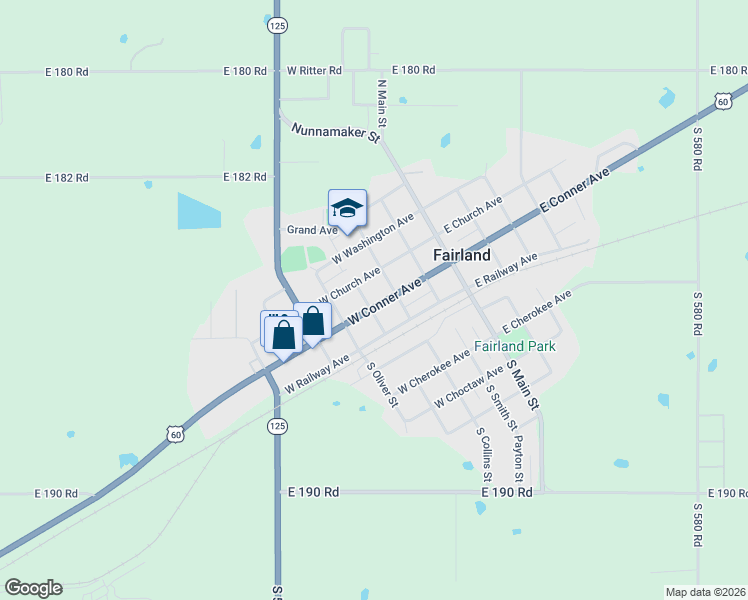 map of restaurants, bars, coffee shops, grocery stores, and more near 202 West Conner Avenue in Fairland