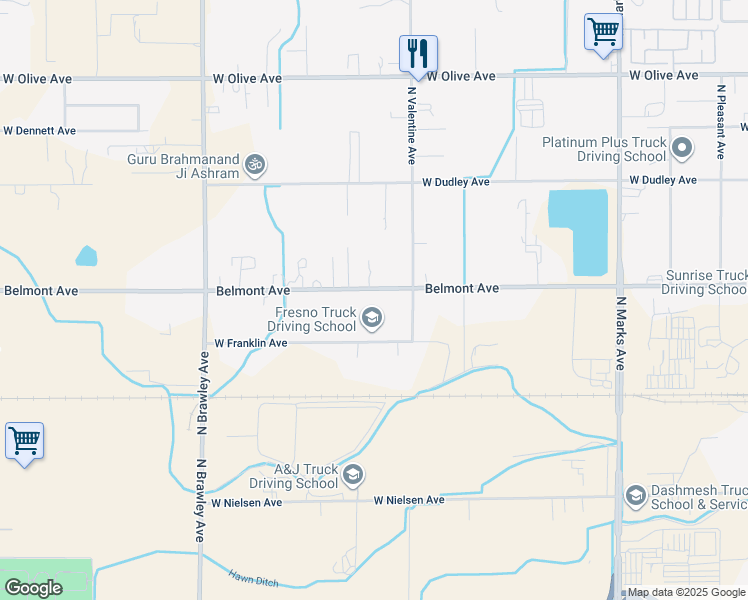 map of restaurants, bars, coffee shops, grocery stores, and more near 3463 West Belmont Avenue in Fresno