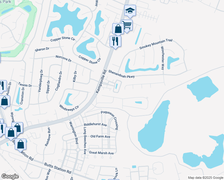 map of restaurants, bars, coffee shops, grocery stores, and more near 917 Cranberry Drive in Chesapeake