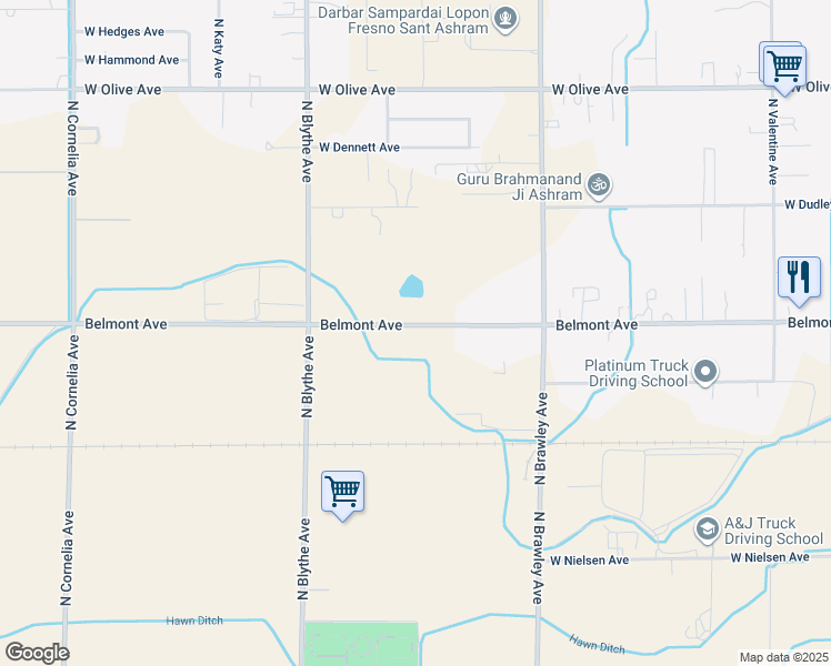 map of restaurants, bars, coffee shops, grocery stores, and more near 4221 West Belmont Avenue in Fresno