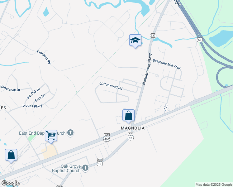 map of restaurants, bars, coffee shops, grocery stores, and more near Adrianne Court in Suffolk