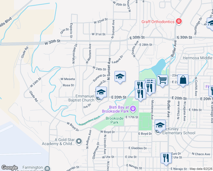 map of restaurants, bars, coffee shops, grocery stores, and more near 200 Sunset Place in Farmington