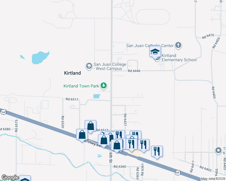 map of restaurants, bars, coffee shops, grocery stores, and more near 37-45 Road 6500 in Kirtland