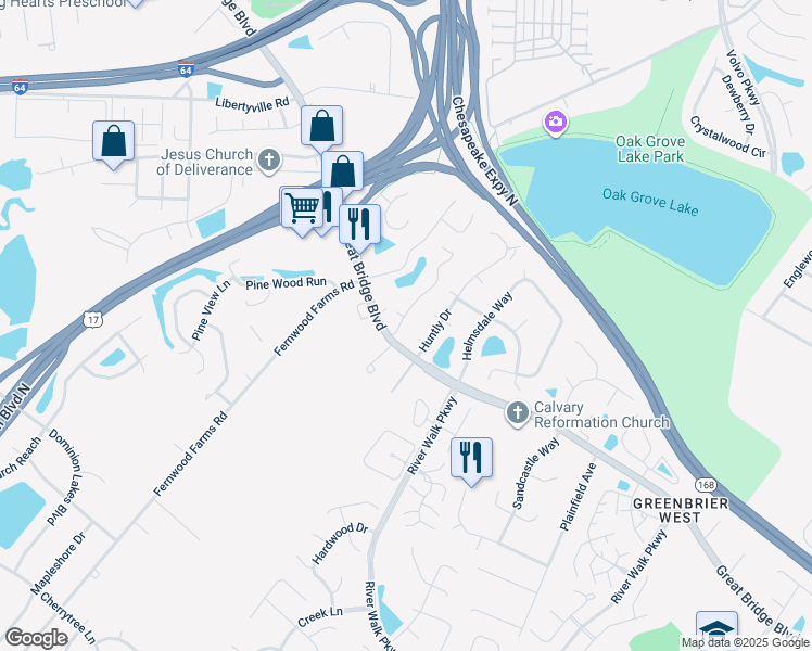 map of restaurants, bars, coffee shops, grocery stores, and more near 509 Rue Marseille in Chesapeake