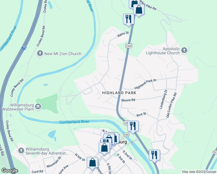 map of restaurants, bars, coffee shops, grocery stores, and more near 129 Cemetery Road in Williamsburg