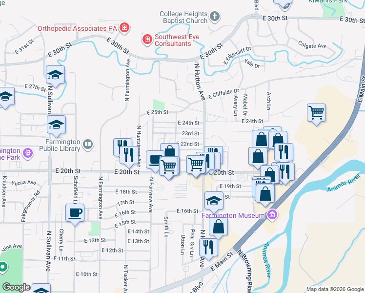 map of restaurants, bars, coffee shops, grocery stores, and more near 2613 East 22nd Street in Farmington