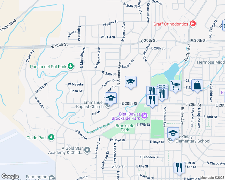 map of restaurants, bars, coffee shops, grocery stores, and more near 201 Lynwood Drive in Farmington