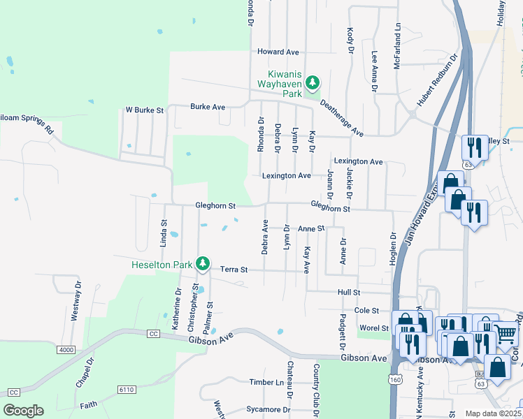map of restaurants, bars, coffee shops, grocery stores, and more near 2400 Gleghorn Street in West Plains