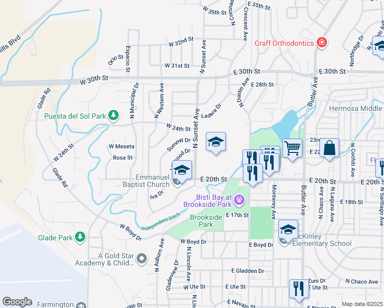 map of restaurants, bars, coffee shops, grocery stores, and more near 201 Lynwood Drive in Farmington