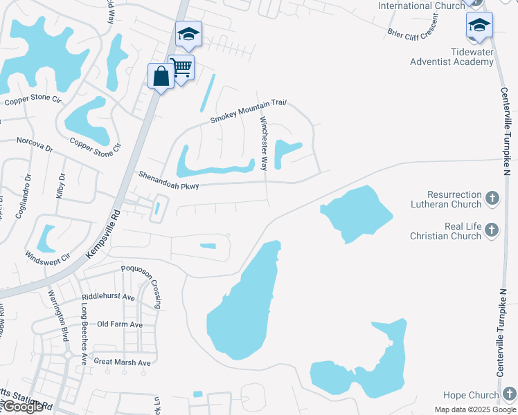 map of restaurants, bars, coffee shops, grocery stores, and more near 1357 Sanjo Farms Drive in Chesapeake
