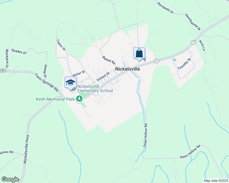 map of restaurants, bars, coffee shops, grocery stores, and more near Addington Street in Nickelsville