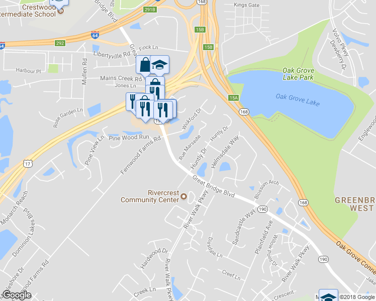 map of restaurants, bars, coffee shops, grocery stores, and more near 609 Rue Marseille in Chesapeake