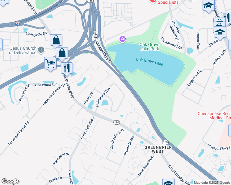 map of restaurants, bars, coffee shops, grocery stores, and more near 700 Kirkwall Court in Chesapeake