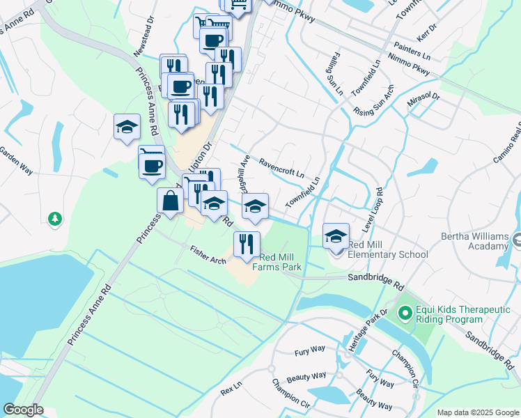 map of restaurants, bars, coffee shops, grocery stores, and more near 2629 Edgehill Avenue in Virginia Beach