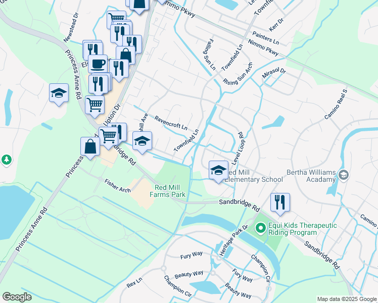 map of restaurants, bars, coffee shops, grocery stores, and more near 2672 Edgehill Avenue in Virginia Beach