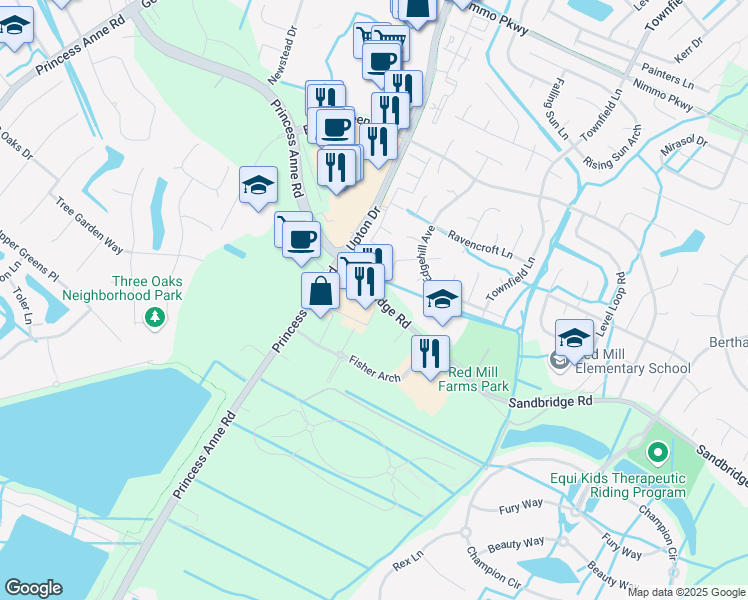 map of restaurants, bars, coffee shops, grocery stores, and more near 1993 Sandbridge Road in Virginia Beach
