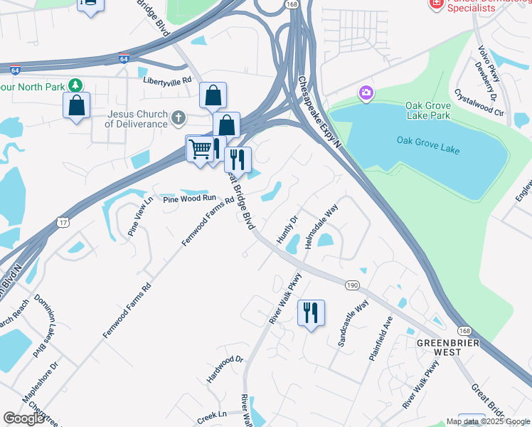map of restaurants, bars, coffee shops, grocery stores, and more near 618 Rue Marseille in Chesapeake