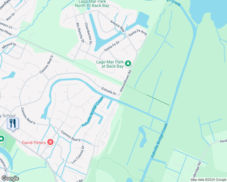 map of restaurants, bars, coffee shops, grocery stores, and more near 2405 Entrada Drive in Virginia Beach