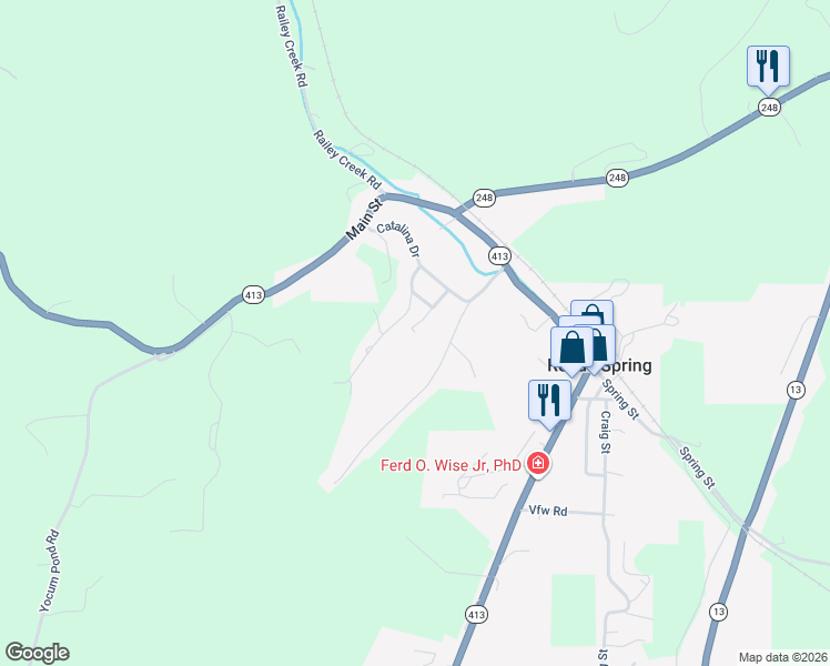 map of restaurants, bars, coffee shops, grocery stores, and more near 2 Larocka Way in Reeds Spring