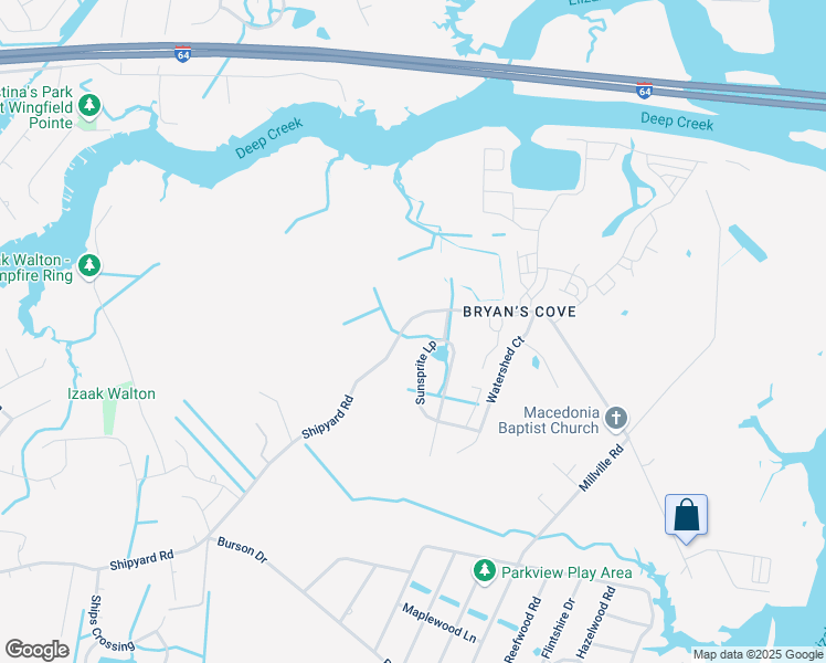 map of restaurants, bars, coffee shops, grocery stores, and more near 1865 Shipyard Road in Chesapeake