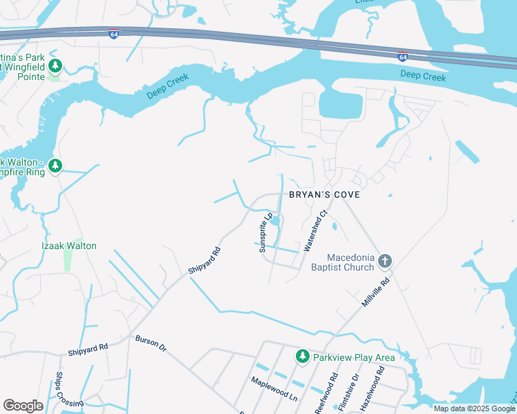 map of restaurants, bars, coffee shops, grocery stores, and more near 1865 Shipyard Road in Chesapeake