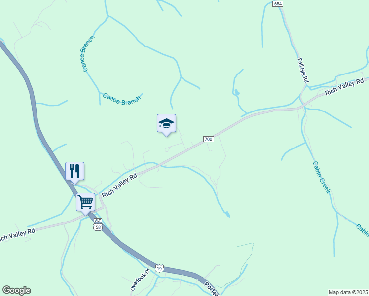 map of restaurants, bars, coffee shops, grocery stores, and more near 13092 McGuffie Road in Abingdon