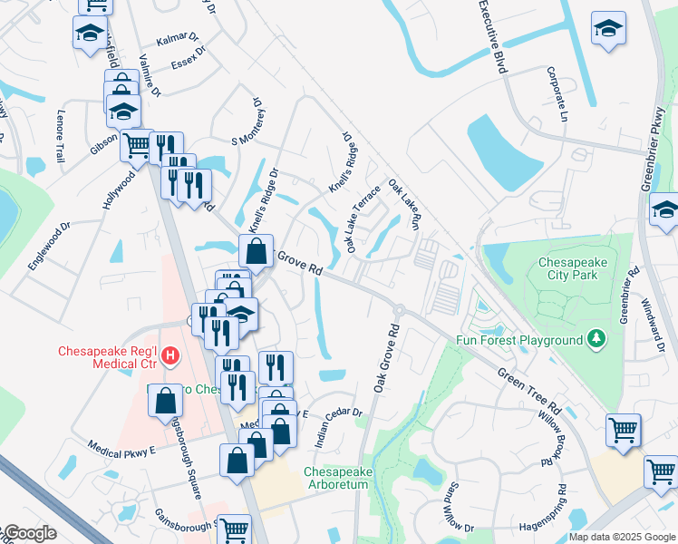 map of restaurants, bars, coffee shops, grocery stores, and more near 200 Heritage Oak Drive in Chesapeake