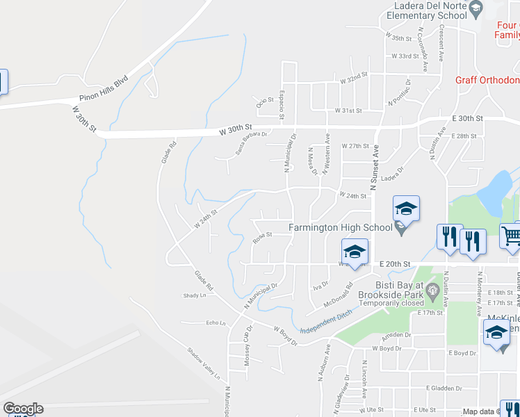 map of restaurants, bars, coffee shops, grocery stores, and more near 2124 Tesoro Place in Farmington
