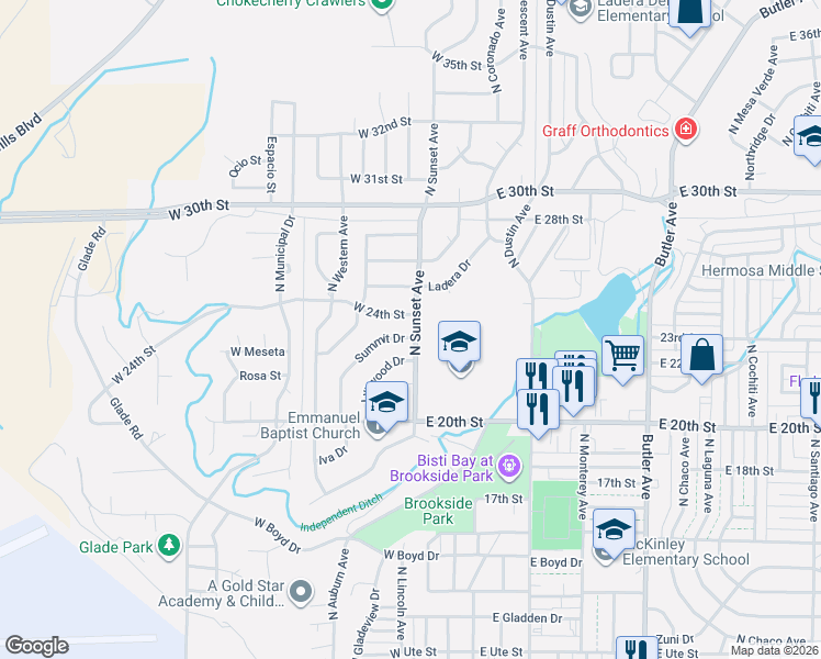 map of restaurants, bars, coffee shops, grocery stores, and more near 200 West 24th Street in Farmington