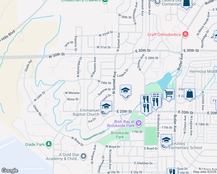 map of restaurants, bars, coffee shops, grocery stores, and more near 200 West 24th Street in Farmington