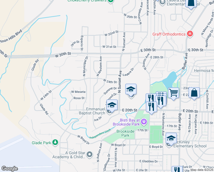map of restaurants, bars, coffee shops, grocery stores, and more near 309 West 24th Street in Farmington