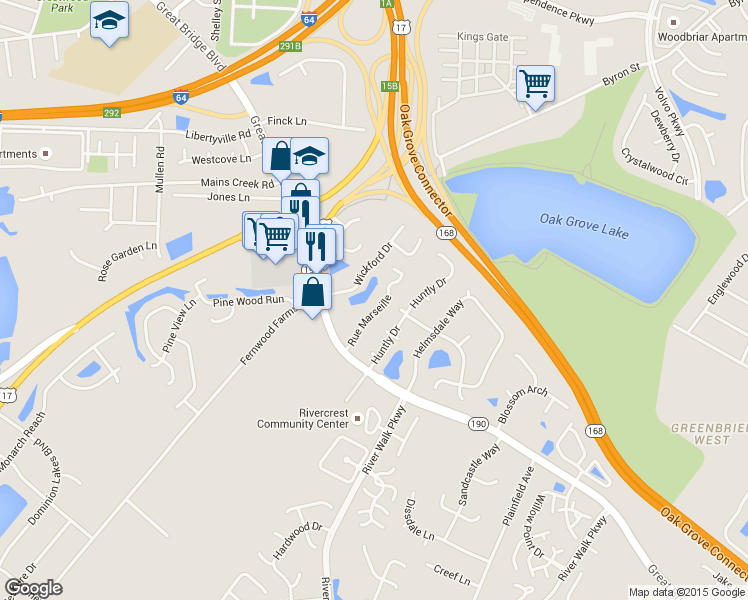 map of restaurants, bars, coffee shops, grocery stores, and more near 918 Rue Marseille in Chesapeake