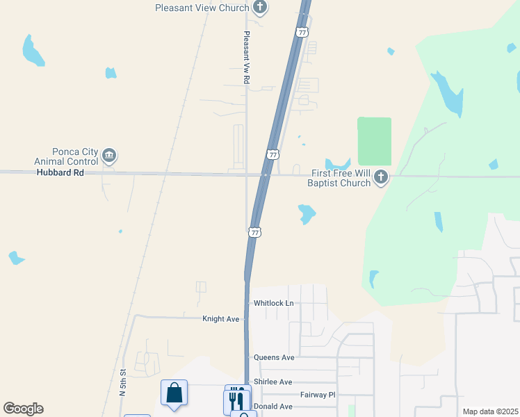 map of restaurants, bars, coffee shops, grocery stores, and more near U.S. 77 in Ponca City